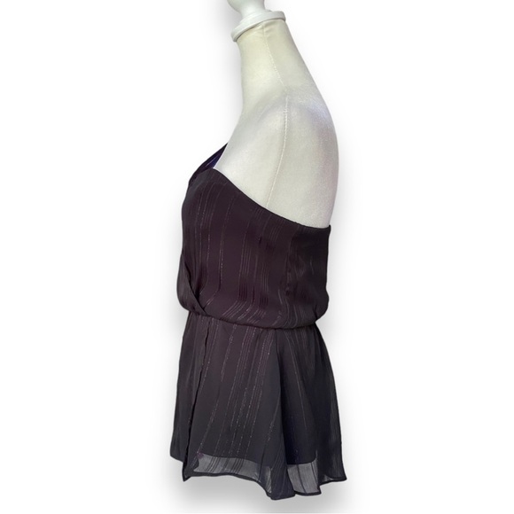 ASTR Black Metallic Stripe Chiffon Overlay One Shoulder Blouse | Size M - Picture 5 of 14